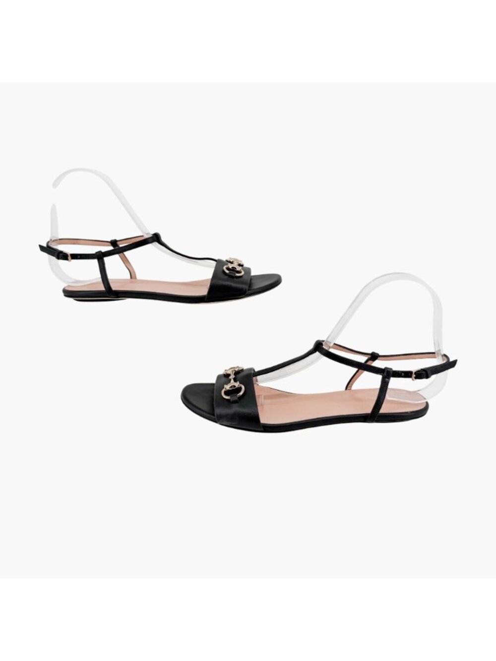 Gucci T-Strap Black Leather Horsebit Flat Sandals Shoes Size 37 US 7 Women's - Picture 7 of 13